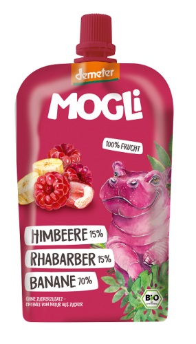 FRUIT PUSH BANANE - HIMBEERE - RHABARBER OHNE ZUCKERZUSATZ DEMETER BIO 120 g - MOGLI
