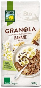 BANANA GRANOLA MIT SCHOKOLADE 30% WENIGER BIO ZUCKER 350 g - BOHLSENER MÜHLE