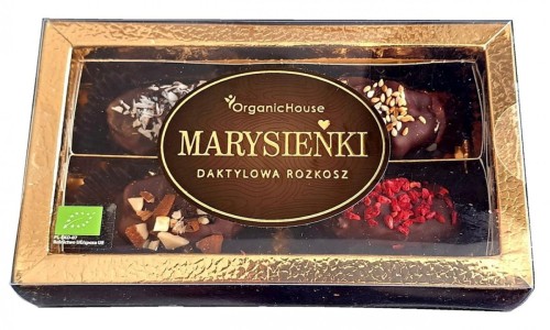 MEDJOOL-DATELN MIT DUNKLER SCHOKOLADE ÜBERZOGEN MIT FÜLLUNG UND AUFSTRICH GLUTENFREI BIO 120 g - BIOLOGISCHE (MARYSIEŃKI)