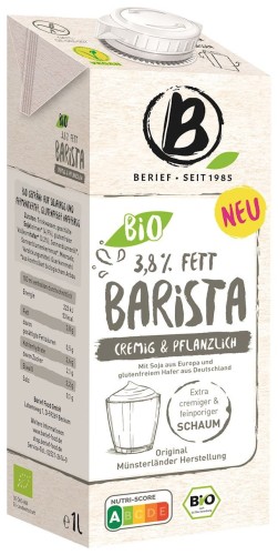 SOJA UND HAFER BARISTA DRINK 3,8% FETT GLUTENFREI BIO 1 L - BERIEF