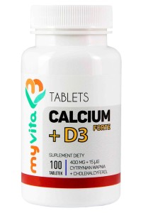 MyVita Calcium + D3 Forte 100tabl. - Cytrynian wapnia 400mg + D3 15mcg