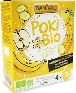POKI -PURÉE DE POMME-BANANE 100% FRUITS SANS SUCRES AJOUTÉS BIO 4x90 g - DANIVAL