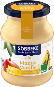 CREAM YOGHURT MANGO / VANILLA BIO 3,8% OF FAT 500 g (JAR) - SOBBEKE