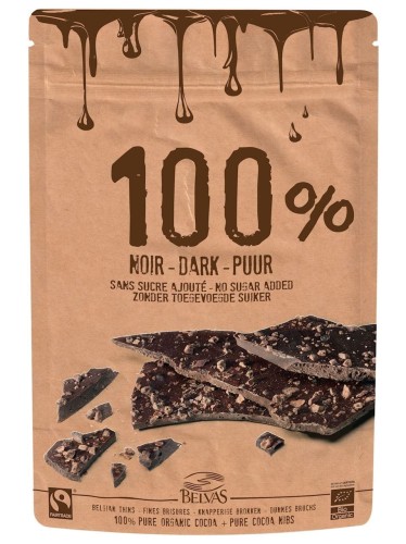 100% CRIOLLO TRANCHES DE CACAO AVEC GRAINS CONCASSÉS, BIO SANS GLUTEN 80 g - BELVAS