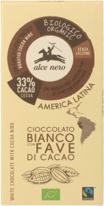Witte chocolade met stukjes cacao FAIR TRADE BIO 100 g - ALCE NERO