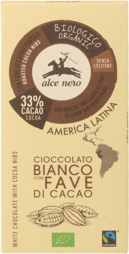 Witte chocolade met stukjes cacao FAIR TRADE BIO 100 g - ALCE NERO