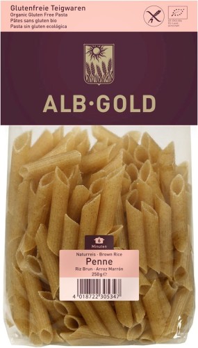 PASTA (RICE WHOLEMEAL) PENNE GLUTEN-FREE BIO 250 g - ALB GOLD